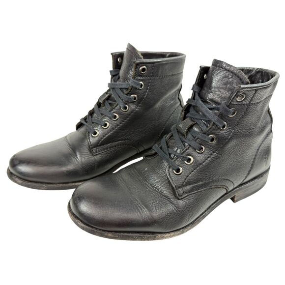 Frye Shoes - Frye Tyler Lace Up Black Leather Ankle Combat Boots Women’s Size 8